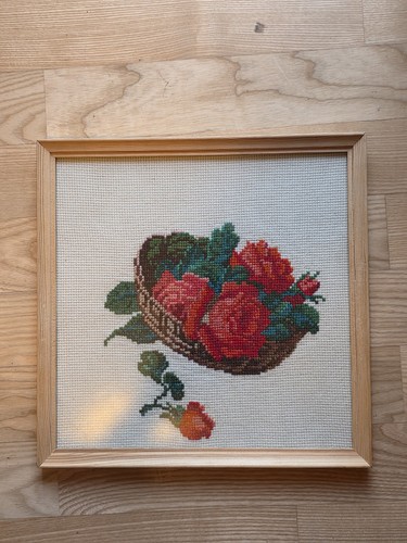Vintage stickbild rosenkorb - vintage,