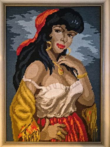 Gerahmte gobelinstickerei - 2x,